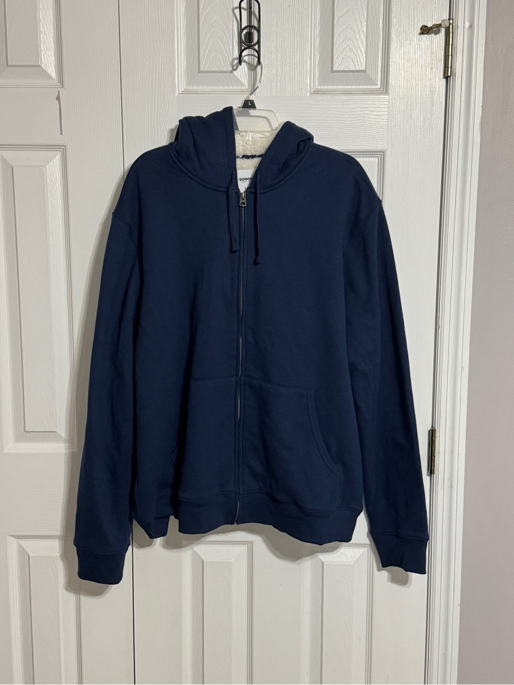 NWOT Sonoma Navy Blue Full Zip Hoodie With Sherpa Body and Trim